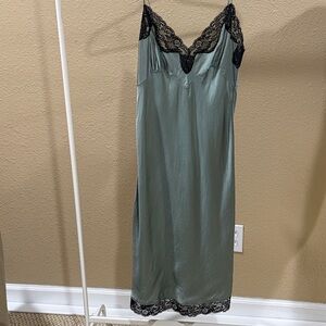 Vintage 2003 Victoria Secret Silk with black Lace Trim slip in Green